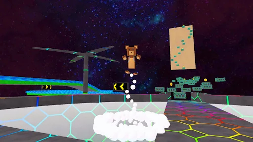 Baaren exploring a neon-lit hidden level in Super Bear Adventure